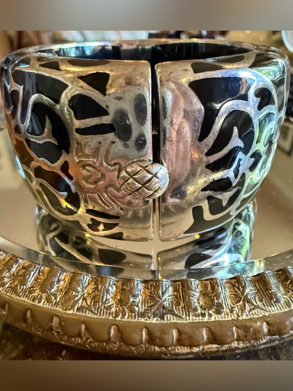 Andrew Hamilton Crawford AHC 925 Sterling Silver Black Resin Scroll Bracelet